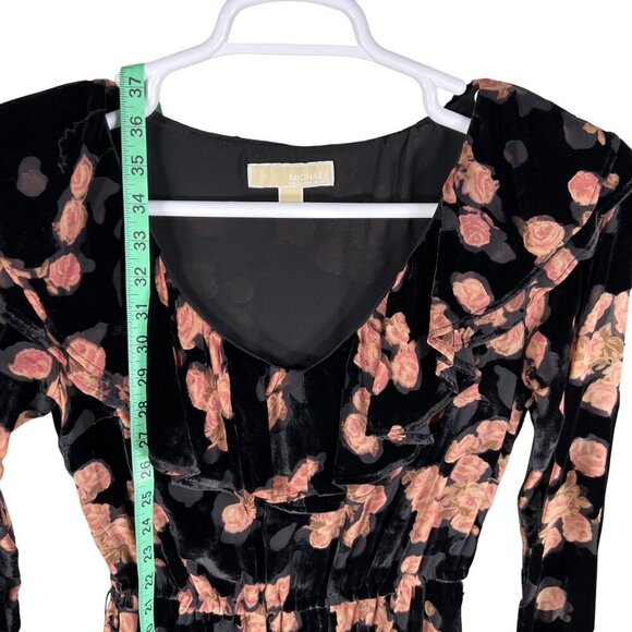 MICHAEL Michael Kors S Velvet Burnout Floral Long Sleeve Ruffle Silk Blend Dress - Picture 12 of 16